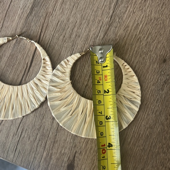 Raffia Hoop Earrings Large Size 3.5” Statement Earrings - Picture 3 of 5